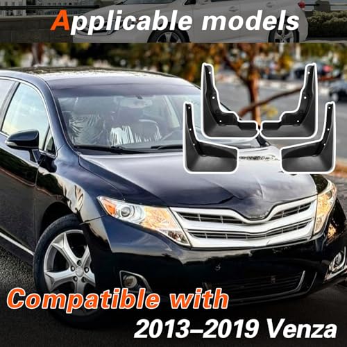 Image of 2013 Venza Mud Flaps Compatible with Toyota Venza 2013-2016 Splash Guard Mud Guards No Drilling Required All Weather Mudflaps (Set of 4)