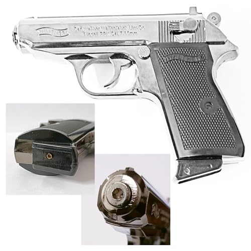 Image of EXTREMUS Gun Lighter Pistol Lighter Heavy Weight Metal Body Gun Pistol Shaped with Barrel Pull Back System and Holster Pocket Lighter for Decorative, Smoking Filled with Gas (508 Silver)