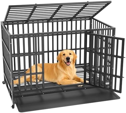 48 Inch Heavy Duty Dog Crate, Indestructible Escape-Proof Dog Ken...
