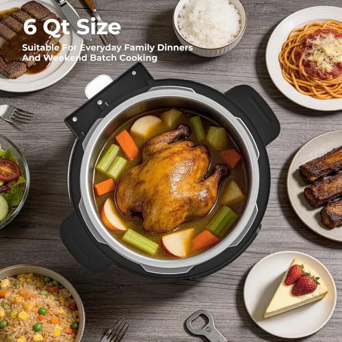 Image of Carori Dual Pot Electric Pressure Cooker, 9-in-1 Multi-Cooker 6 Qt with 2 Inner Pots (Stainless Steel & Nonstick), 12 Programs, Slow Cook, Rice Cook, Steamer, Black