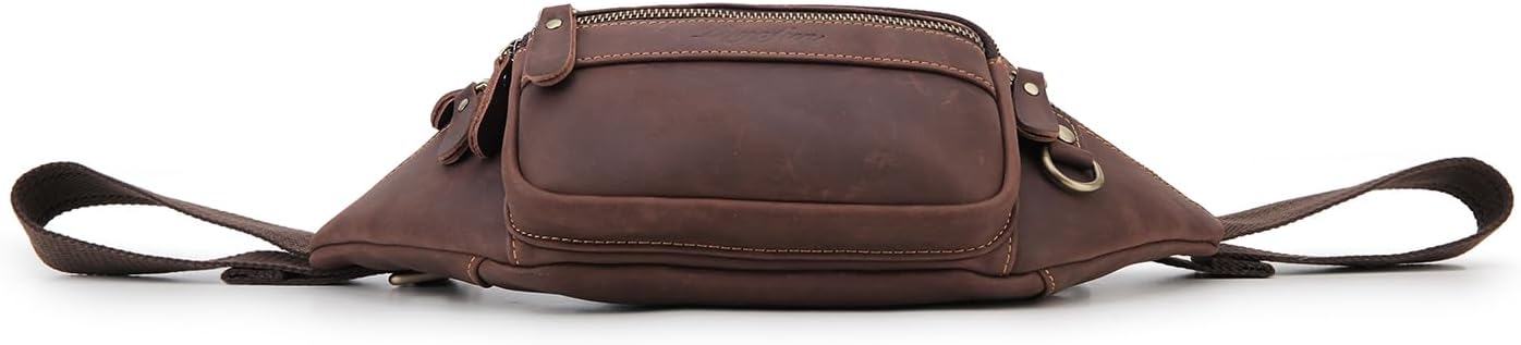 Fanny Pack Genuine Leather Waist Bag for Men Women Loyofun Vintage Hip Bum Bag with 6 Zippered Pockets for Outdoor Traveling Hiking Running (Dark Brown) - Image 8