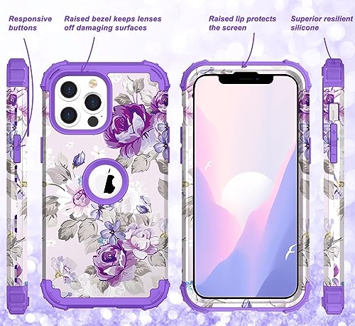 Image of Hocase for iPhone 13 Pro Max Case, Heavy Duty Shockproof Protection Soft Silicone Rubber Bumper+Hard Plastic Hybrid Protective Case for iPhone 13 Pro Max (6.7 inch) 2021 - Lavender Flowers
