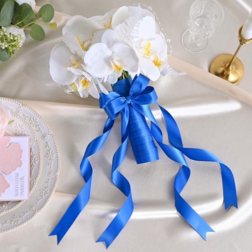 Image of Royal Blue Satin Ribbon 1 inch X 50 Yards Polyester Ribbon for Gift Wrapping Very Suitable for Weddings Party Hair Bow Invitation Decorations and More