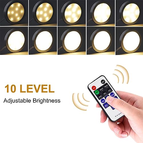 AIBOO Linkable Under Cabinet LED Lighting 12V Dimmable Puck Lights with Wireless RF Remote Control, Hardwired & Wall Plug in for Furniture Cupboard Lighting(10 Lights, Warm White) - Image 6