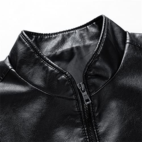 Chaqueta casual de cuero para hombre color negro miniatura 4
