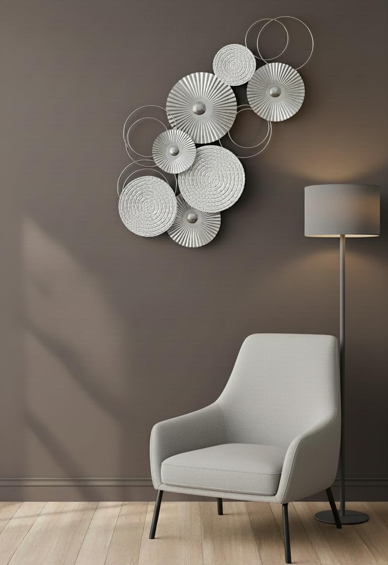 MF 3D Wandbild Sixo Metall Wanddeko Wandschmuck Kreise 83x38 cm Deko Wohnen Wanddekoration Mehrfarbig Silber Weiss