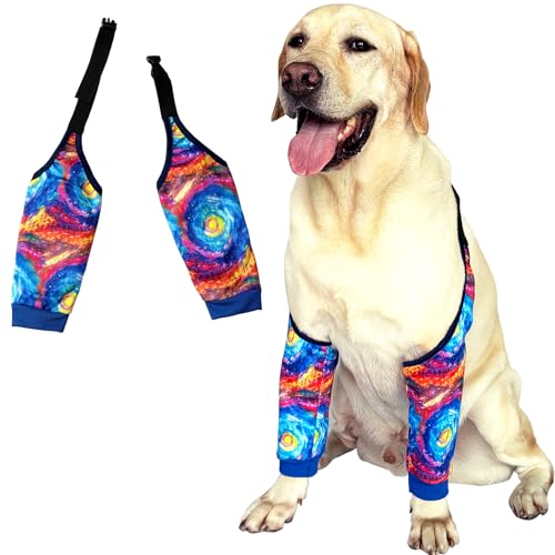 Image of Dogs Knee Protector Pad for Calluses Knee Brace Front Elbow Support Wrap Pet Sleeves for Wounds Dog Elbow Callus Treatment for Medium Large Dogs with Scarf(Large Galaxy)