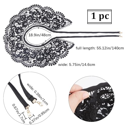 GORGECRAFT Black Lace Collar Detachable Embroidered Floral Lace Neckline Neck Collar Trim False Hollow Out Cape Dickey for Women Clothes Sewing Applique Edge DIY Costume Garment - Image 2