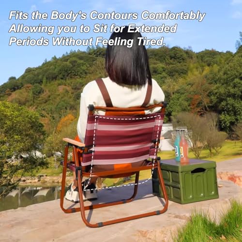 Chaise camping légère marron avec main courante en bois