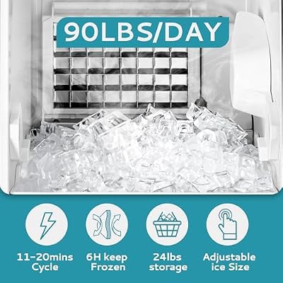 EUHOMY 15 W Commercial Under Counter Ice Maker Machine, 90 Lb/Day Auto-Cleaning & 24H Timer, Gravity Drainage,Stainless Steel Built-in Freestanding Ice Maker, 24 Lb Bin, Ideal for Commercial & Home