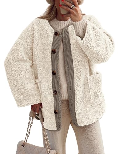 PRETTYGARDEN Women's 2025 Winter Coats Long Sleeve Button up Fuzzy Sherpa Fleece Jackets Outerwear Fall Fashion Clothes