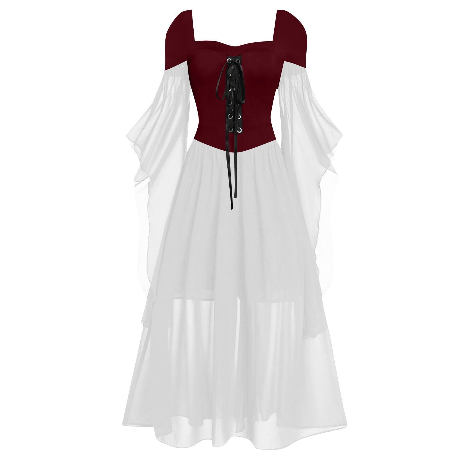 Halloween Costumes Victorian Witch Gothic Skeleton Plus Size Dresses Medieval Costume Ladies Evening Party Prom Cocktail Swing Glad Rags Vintage Elegant A-Line Dress For Women