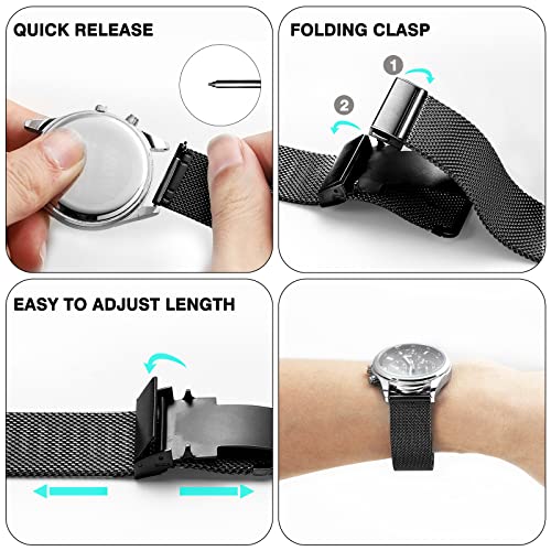 Image of Stainless Steel Mesh Watch Band for Mens Women, Quick Release Mesh Watch Straps 18mm 20mm 22mm 24mm (24mm Black)