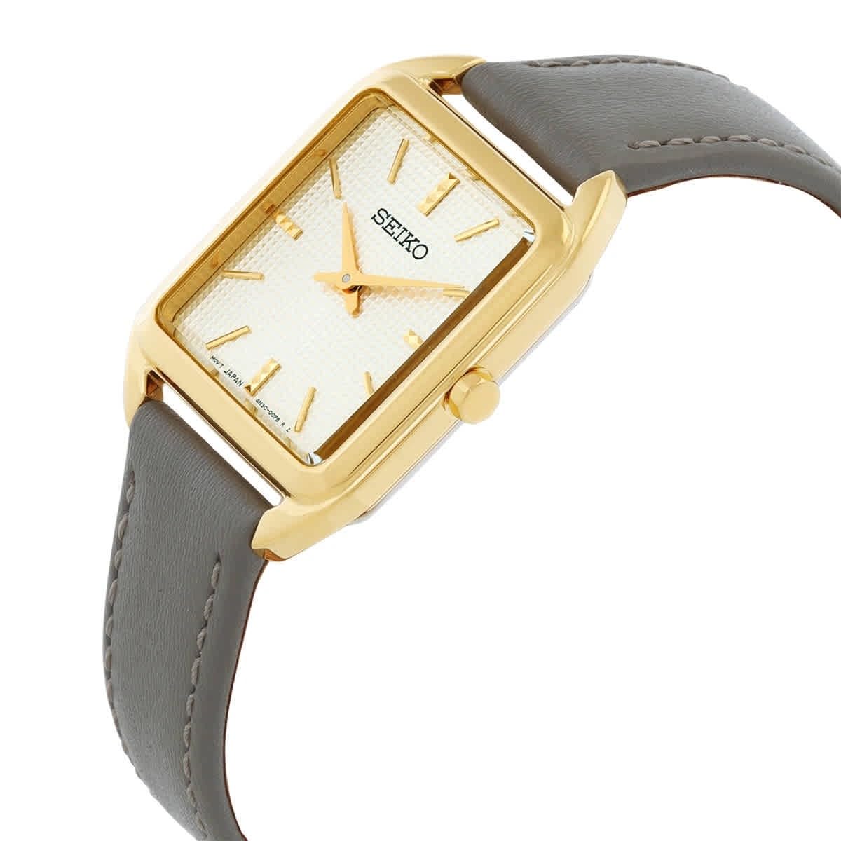 SEIKO Damski analogowy zegarek kwarcowy ze skórzanym paskiem SWR090P1, złoto, Classic