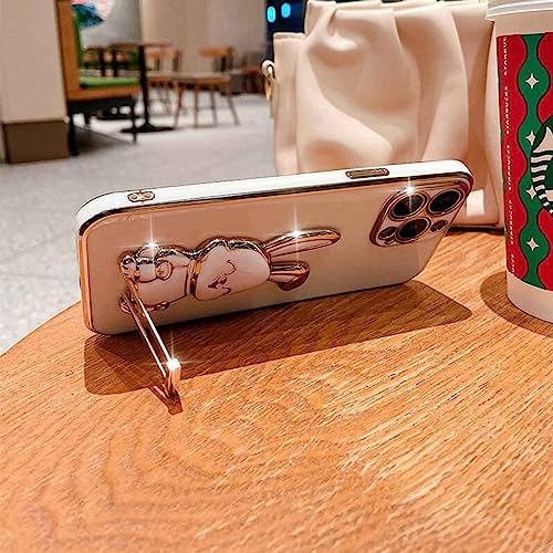 Image of KC Back Cover for Samsung Galaxy A35 5G, Hidden Rabbit Folding Bracket Kickstand Electroplated Soft Silicone Camera Protection Case - Pink