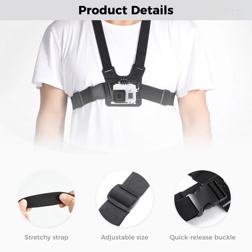 3-in-1 Action Camera Selfie Mount Kit, Brustgurt, Kopfband und Nackenhalter, freihändige Halterung für Video, Vlog und Smartphone, kompatibel mit Hero, Insta360, Xiaomi und weiteren Geräten