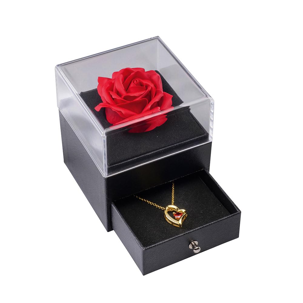 EUROtops Ewige Rose mit vergoldeter Halskette, rote Blume in Schatulle | Herz-Anhänger mit Zirkonia, 925er Sterlingsilber mit 750er Vergoldung, Geschenk zu Valentinstag, Muttertag, Weihnachten