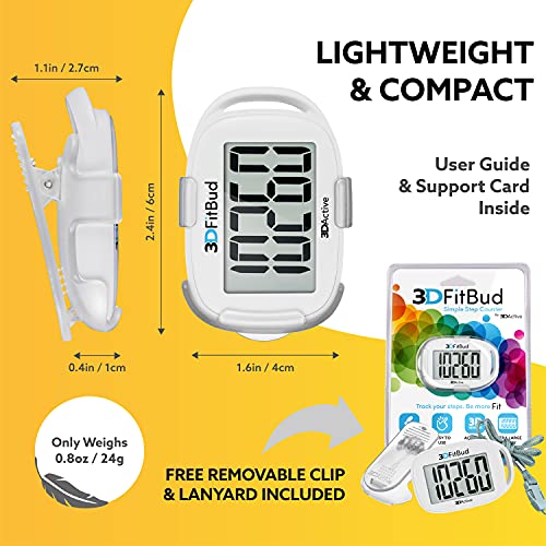Image of 3DActive 3DFitBud Simple Step Counter Walking 3D Pedometer with Clip and Lanyard, A420S