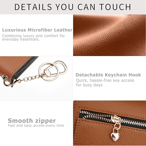 Image of Women Small Wallet RFID Blocking Slim Wallet with Coin Pocket Tri-Fold Credit Card Holder with ID Window and Keychain(Brown&Black)