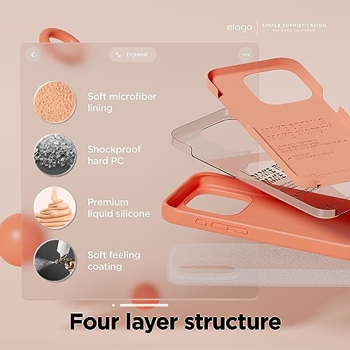 Image of elago Compatible with iPhone 15 Pro Case, Liquid Silicone Case, Full Body Protective Cover, Shockproof, Slim Phone Case, Anti-Scratch Soft Microfiber Lining, 6.1 inch (Salmon)