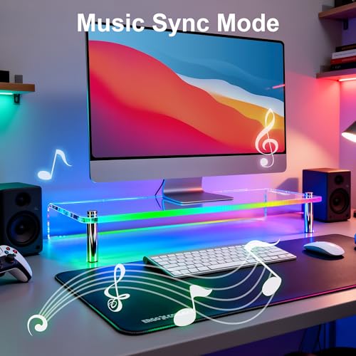 Image of 0.39 inch Extra Thick Acrylic Monitor Stand Riser, Clear | 23.6 inch x 9.1 inch x 3.5 inch Acrylic Desk Shelf with RGB Lighting & Dual Control-App & Button Control,for Office Desktop Organizer