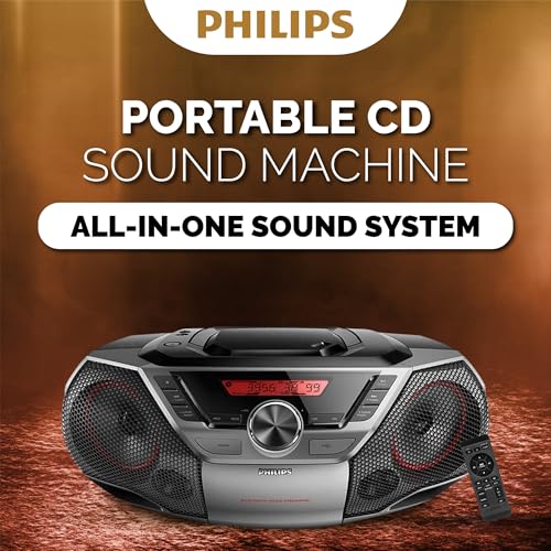Philips Portable Boombox CD Player Bluetooth FM Radio MP3 Mega Bass Reflex Stereo Sound System with NFC, 12W, USB Input, Headphone Jack, and LCD Display - image 2