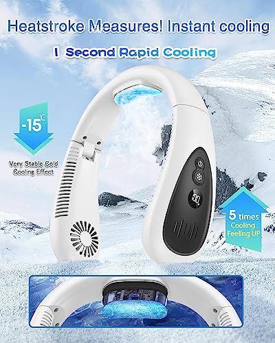 Image of Neck Air Conditioner, Portable Neck Fan with Cooling Plate 360Cooling Airflow, 5000mah Rechargeable USB Fan Hands Free Bladeless Wearable Foldable Mini Fan for Men Women Kids Home Office Outdoor