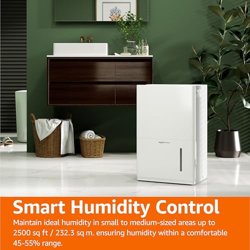 Image of Amazon Basics 35-Pint Dehumidifier for Home, New Energy Star Certified, Humidity Control, Auto-Defrost, Timer, Overflow Protection for Rooms up to 2500 SFT, White