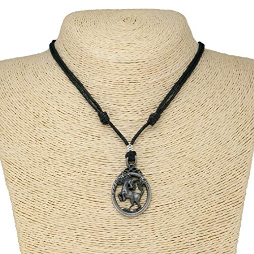 BlueRica Unicorn on Adjustable Black Cord Necklace (Old Silver Finish)2