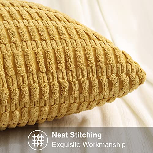 Housse de coussin en velours de qualité supérieure rayé jaune moutarde decorUhome 40cm