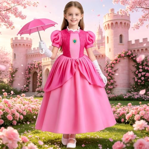 Vestido casual rosa de princesa para niñas con accesorios miniatura 2