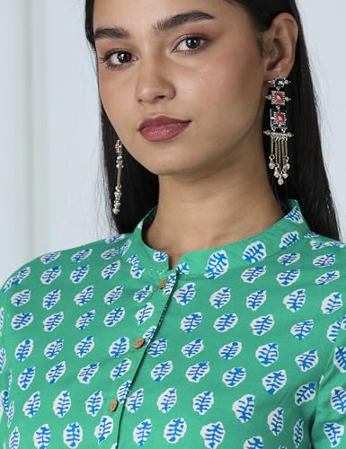 Image of Amazon Brand - Myx Women's Screen Print Straight Printed Regular Cotton Short Kurti (Available in Plus Sizes)