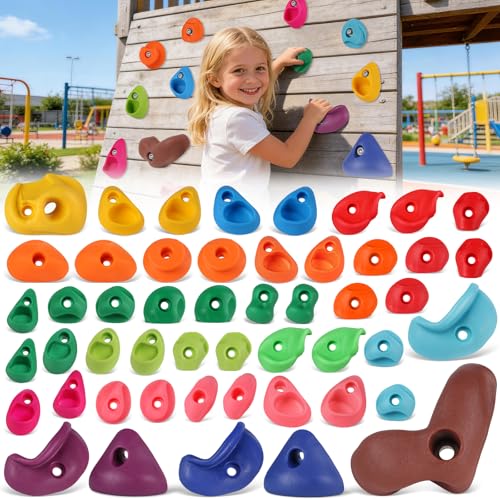 Image of 50 PCS Rock Climbing Wall for Kids,Rock Wall Climbing Holds,Adults Climbing Wall Grip Kits Holds Up to 230 lbs for Outdoor Indoor Home Playground Climbing Holds