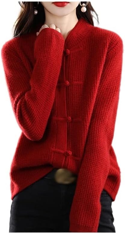プレート ボタン ニット セーター女性春と秋のレトロなチャイナ スタイルのセーター カーディガン ジャケット女性(2XL 【シャイニング】