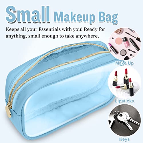 Nylon Small Clear Makeup Bag for Purse, Cute Makeup Bag Preppy Cosmetic Zipper Pouch Purse, Waterproof Travel Toiletry Bag Coin Pouch Clutch Make Up Brush Bag Organizer Storage for Women Ladies(Blue)4