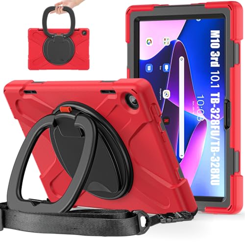 Coque Lenovo Tab M10 3e gén avec support rotatif 360 et bandoulière
