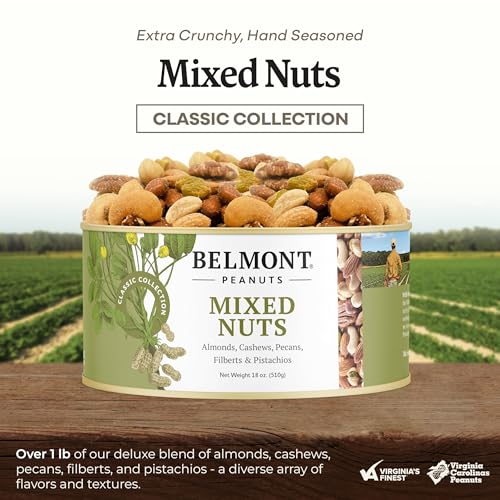 Image of Belmont Peanuts Gourmet Sea-Salted Mixed Nuts, 18 oz (1 Pack) - Cashews, Almonds, Pecans, Filberts, Pistachios - Only 7 Simple Ingredients, No Preservatives - A Premium, Salty, Crunchy Snack
