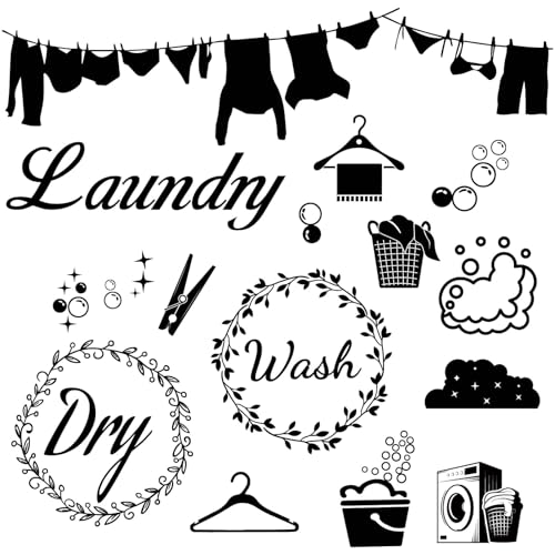 CREATCABIN 4 Sheets Laundry Wall Stickers Laundry Room Decor Signs Vinyl Sticker Decal Wash Dry Fold Repeat Wall Bubble Quote Decor Cloth Display 4 Style Decoration for Laundry Room 11.4x7.9 Inch