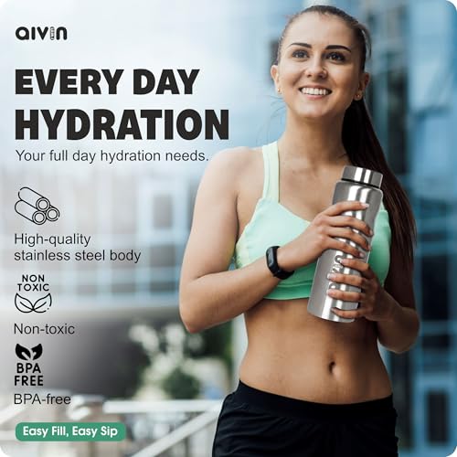 Image of Aivin Iceland Stainless Steel Water Bottle | Leak proof & break-proof | Lid is sealed by a silicone ring | Best Usage for Office /School /College /Gym /Picnic /Home /Fridge |1 Litre | Silver (Iceland)