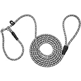 YUCFOREN 10FT 20FT Long Slip Lead Dog Leash, 3/8' Thick Reflective Nylon Rope No-Pull Training Lead for Medium Large Dogs (20FT * 3/8',Black)