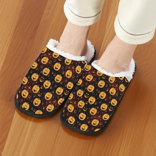 Halloween Warm House Slippers for Women Men Funny Pumpkin Ghost Spooky Spider Web Skeleton Bat Skull Witch Slipper Winter Slip on Cozy Memory Foam House Shoes School Supplies Gifts3