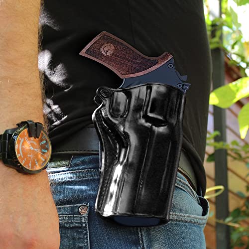 Masc Leather Paddle Holster, Open Top Fits Chiappa Rhino 30Ds 357 Mag/9Mm 3'' Barrel, Right Hand Draw, Black Color #1264# #TOP1