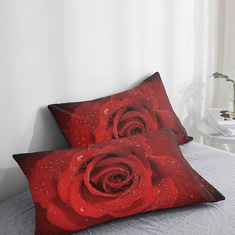 HBJWOV 3D Pillow Case Pillowcase Custom Decorative Cover,Bedding for Wedding Red Rose(Black)