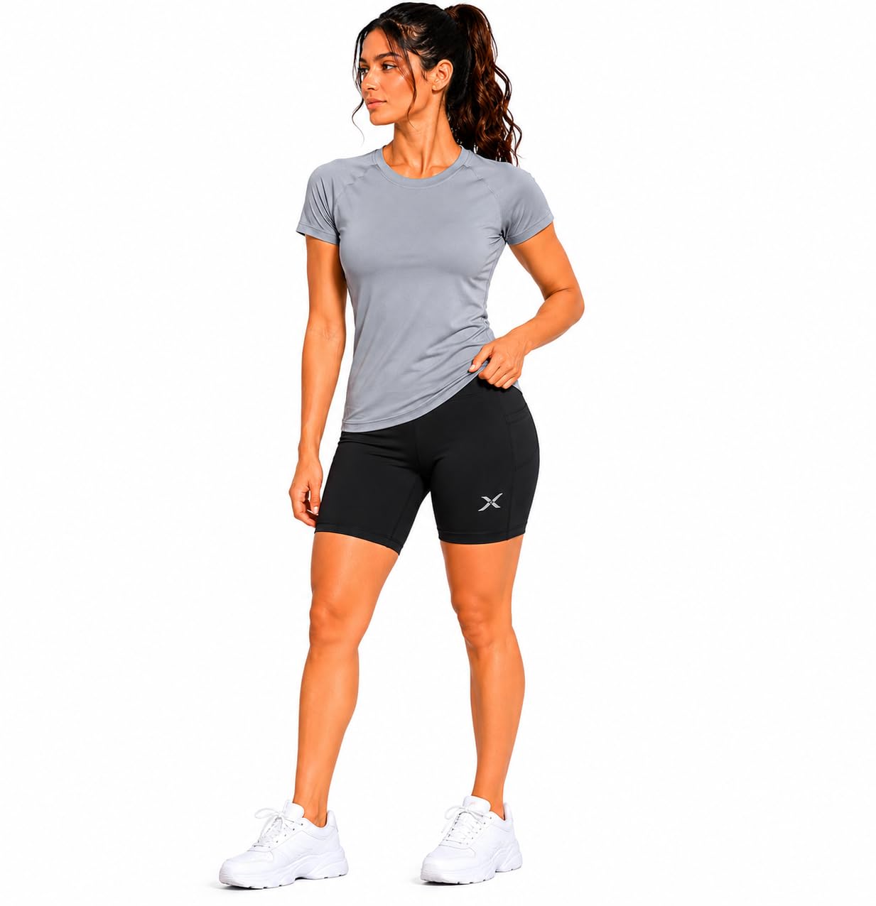 Women's Swimsuit Set, Top with Black Shorts, Athletic Style-picture-17