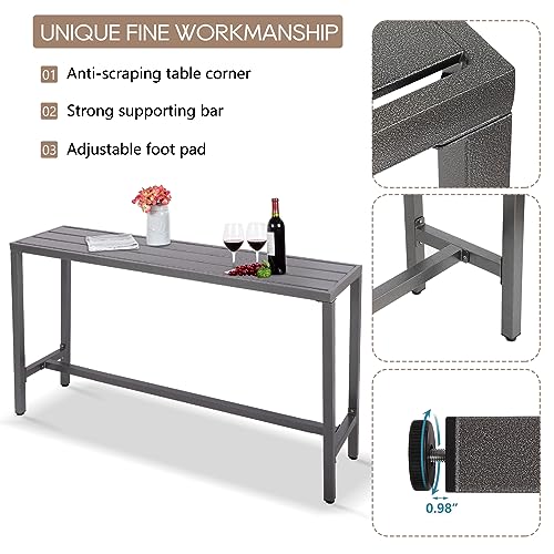 ONLYCTR Outdoor Bar Table, Patio Counter Height Bar Table, 63" Rectangle Bar Table for Patio, Garden, Yard, Balcony, Poolside (Grey)