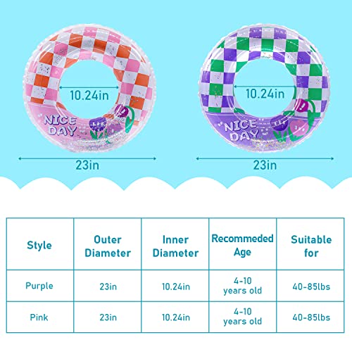 Inflatable Pool Floats For Kids, Glitter Swim Rings For 4-10 Years Old Girls Boys Pool Tubes Toy, Pool Floats Ring Toys Summer Beach Swimming Pool Floats Party Supplies (2 Pack) #TOP1