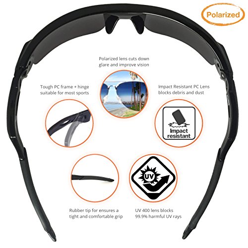 J+S Active PLUS Cycling Outdoor Sports Athlete's Sunglasses, Polarized, 100% UV protection (Black Frame/Golden Sunset Mirror Lens) - Thumbnail 3