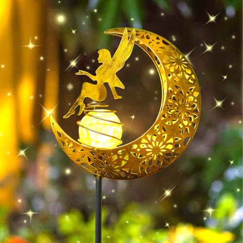 Mond Solarleuchten Garten Deko Terassendeko,Elfe/Blumenfee Wasserdichte Solarleuchte,Gartendeko für Draußen,Mond Solarleuchten Garten im Freien,für draußen Terrasse Hof Rasen