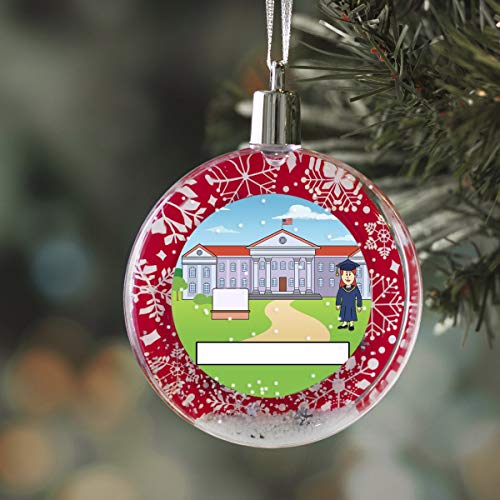 Personalized StoryLine Cartoon Caricature Snow Globe Christmas Ornament: Graduation, Blue Gown - Female