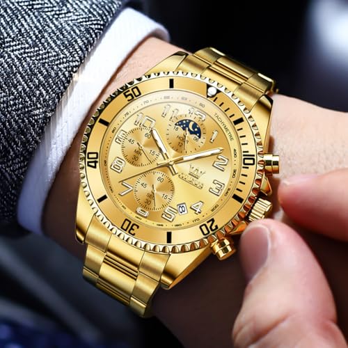 OLEVS Watches for Men Stainless Steel Dress Men Watch with Date Big Face Chronograph Waterproof Luxury Fashion Watch Blue/Black/Gold/Green/Silver Face Relojes para Hombres3